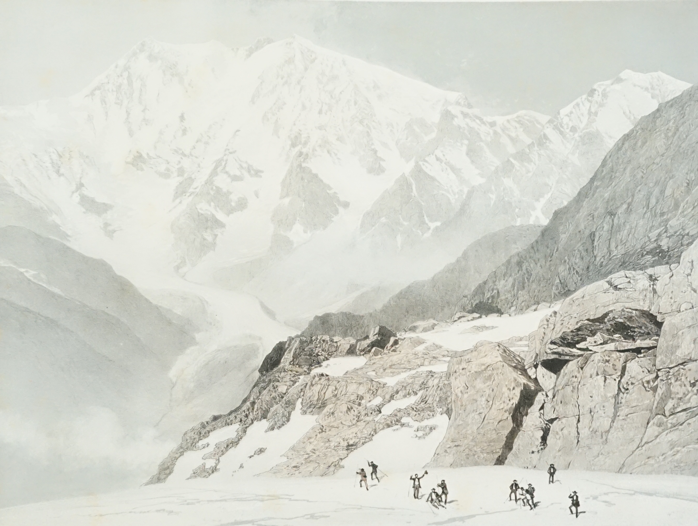 A mid 19th album of lithographs and prints, mainly Alpine views, including eleven plates from ‘’La Suisse et La Savoie’’ after photographs by Frederick Martens, lithographed by Eugene Ciceri